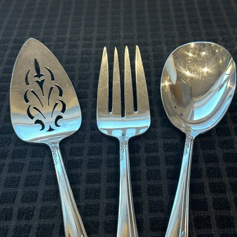 Wm Rogers IS Precious Mirror Silverplate 3 Pc Serving Set Fork Spoon Pie Server